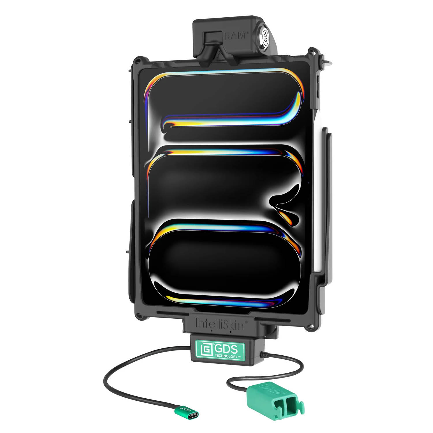 RAM Mounts GDS Tough-Dock Halteschale (Schlüsselverriegelung) für Apple iPad Pro 12.9 (3-6 Gen.), Pro 13 & Air 13 - In IntelliSkin Next-Gen Schutzhülle - USB-C/Dual USB-A Anschluss