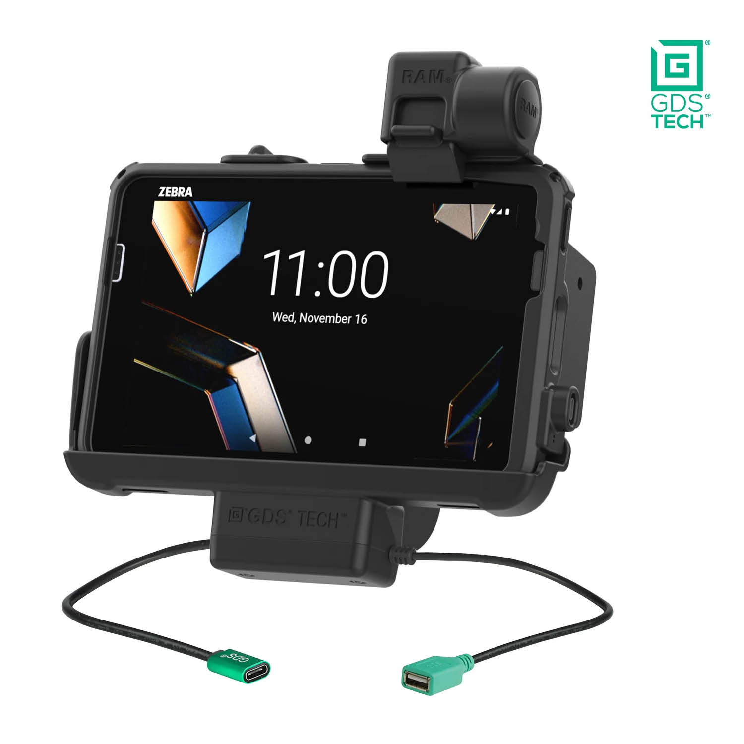 RAM Mounts GDS Form-Fit Holder (Latch) for Zebra ET410, ET40, ET45 (8") Tablets in IntelliSkin Protective Sleeve - USB-C & USB-A Supply