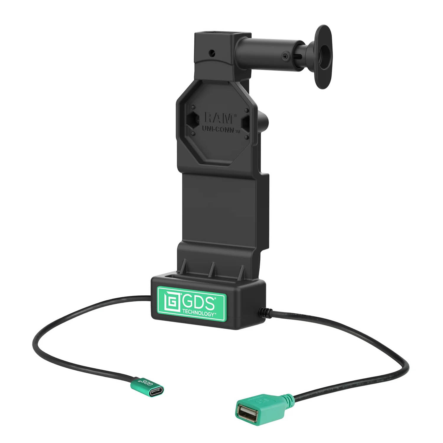 RAM Mounts GDS Uni-Conn Ladedock mit Entriegelungsknopf - 2-Loch AMPS - USB-C & USB-A-Anschluss - Schrauben-Set
