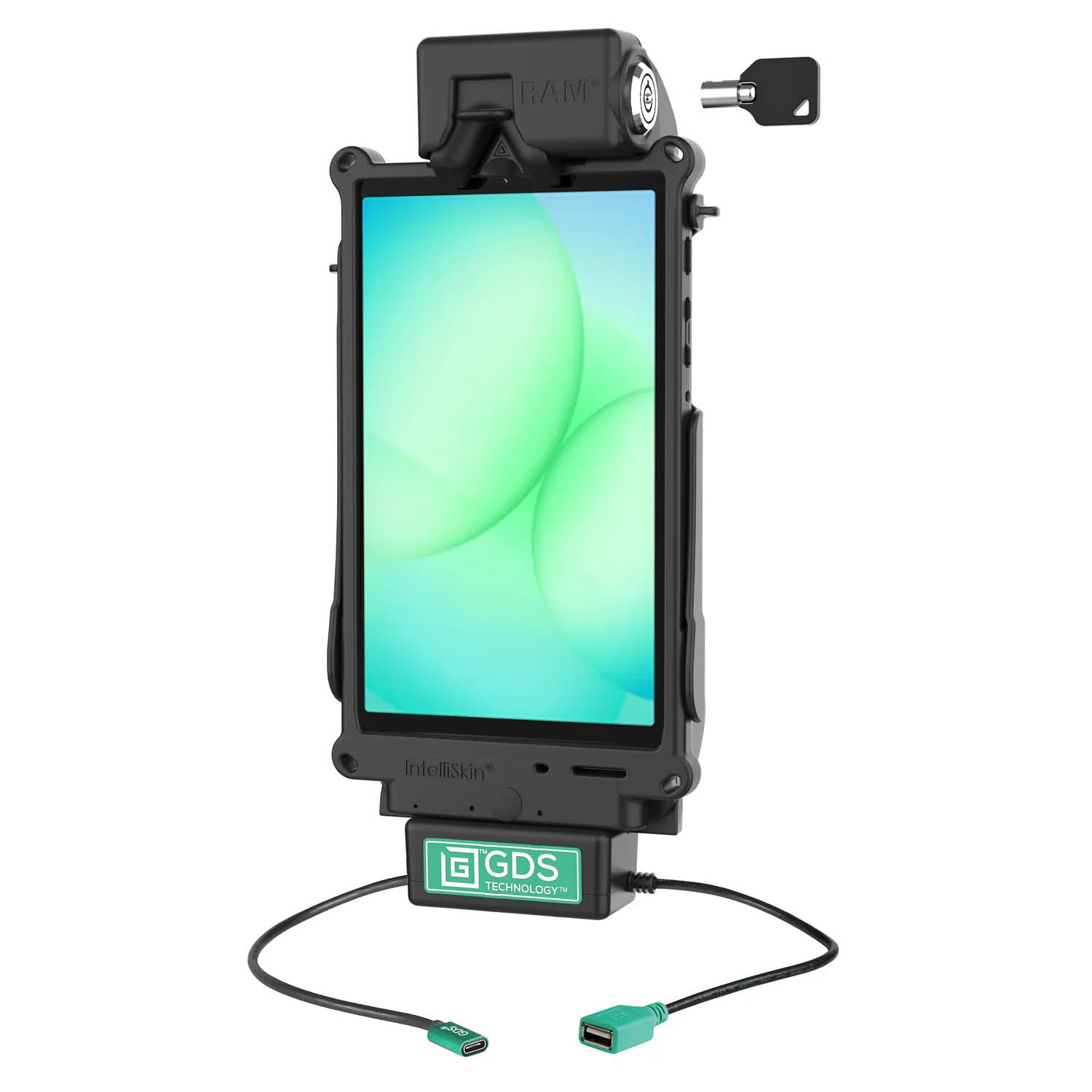 RAM Mounts GDS Tough-Dock Halteschale (Schlüsselverriegelung) für Samsung Tab A9 & A11 - in IntelliSkin Next Gen Schutzhülle - USB-C & USB-A-Anschluss