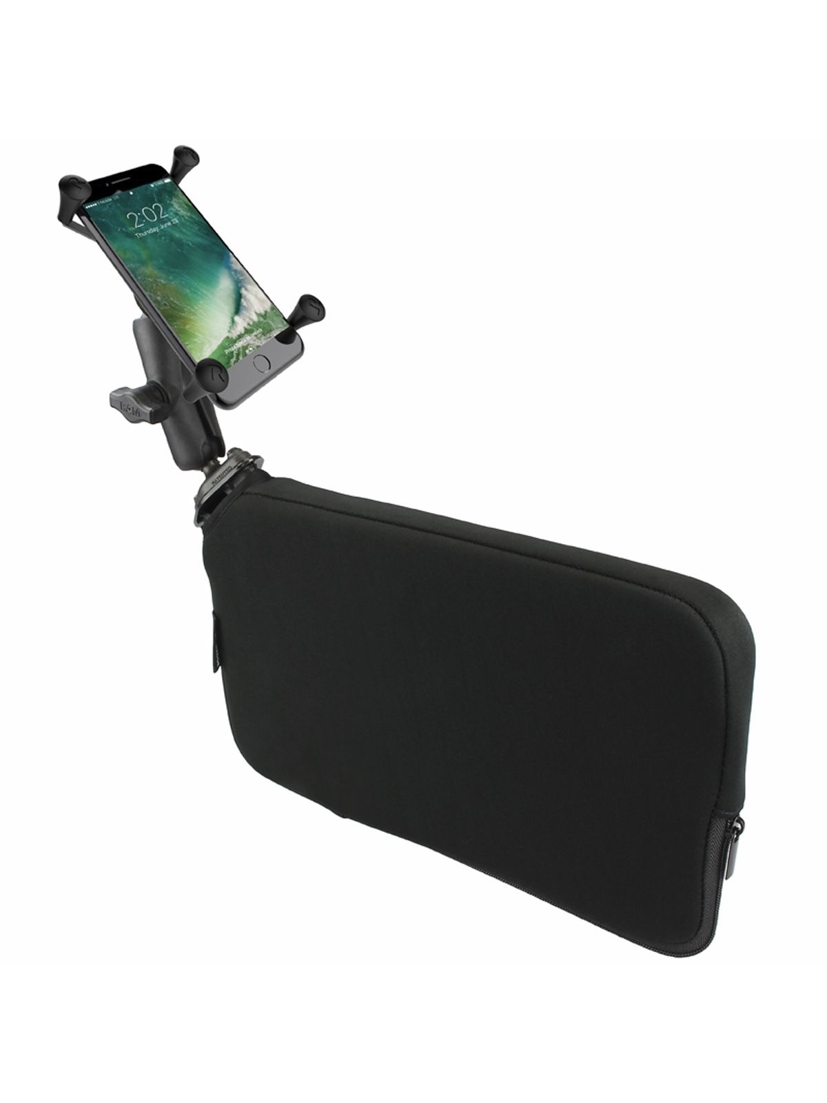 RAM Mounts Fahrzeug-Halterung mit X-Grip Halteklammer für Smartphones bis 114,3 mm Breite - B-Kugel (1 Zoll), Tough-Wedge (aufblasbar), mittlerer Verbindungsarm