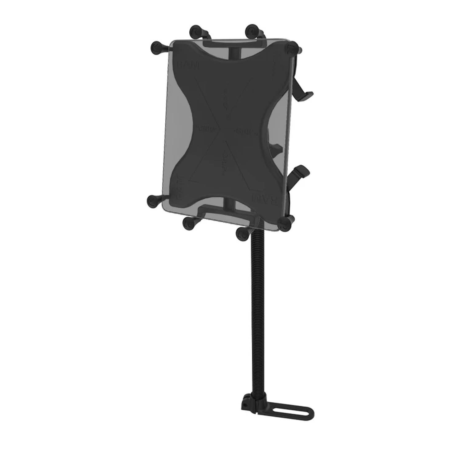 RAM Mounts X-Grip Schwanenhals-Halterung für 9-11 Zoll Tablets - Runde Basiskugel - 18 Zoll Aluminium Schwanenhals - Pod-Basis (Fahrzeugsitz - Ohne Bohren) - B-Kugel (1 Zoll) - Schrauben-Set
