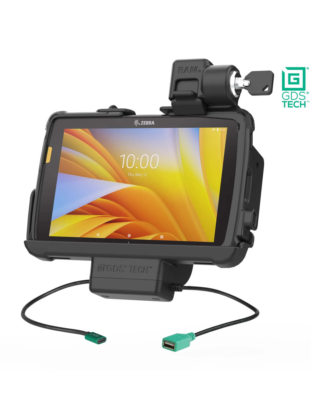 RAM Mounts GDS Form-Fit Halteschale (Schlüsselverriegelung) für Zebra ET40 & ET45 8" Tablets in IntelliSkin Schutzhülle - USB-C & USB-A-Anschluss