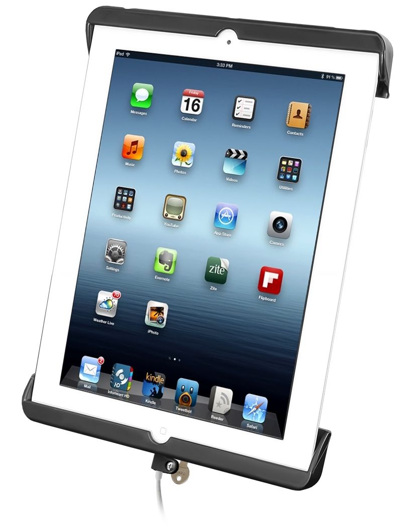 RAM Mounts Universal Tab-Lock Halteschale (abschließbar) für Apple iPad 4 mit Lightning-Connector (ohne Schutzgehäuse/-hüllen) - AMPS-Aufnahme, Schrauben-Set