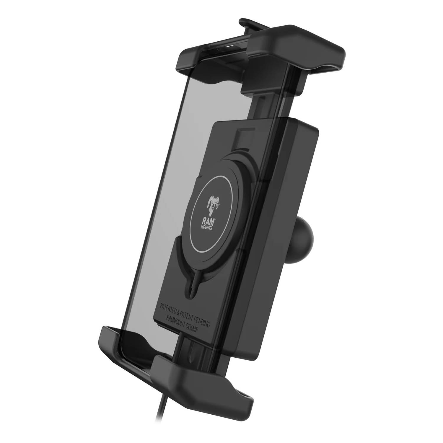 RAM Mounts Quick-Grip Pro XL Universalhalterung für Smartphones mit Qi2 Wireless Charger - Bis 88,9 mm Breite - Mag-Safe Kompatible - Inklusive Trapez-Basiskugel (B-Kugel - 1 Zoll)