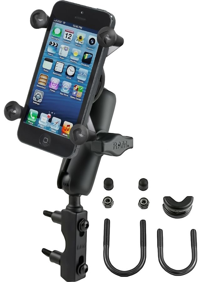 RAM Mounts X-Grip Motorrad-Halterung für Smartphones bis 82,6 mm Breite - B-Kugel (1 Zoll), Basisbefestigung (Lenker/Bremse/Kupplung), mittlerer Verbindungsarm