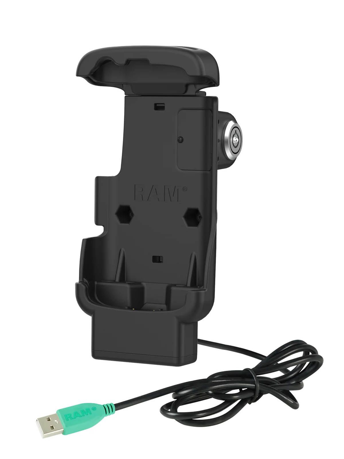 RAM Mounts Form-Fit Halteschale (mit Schlüsselverriegelung) für Zebra TC22 & TC27 (ohne Rugged Boot) - USB-A Stromanbindung - AMPS 2-Loch Aufnahme - Schrauben-Set