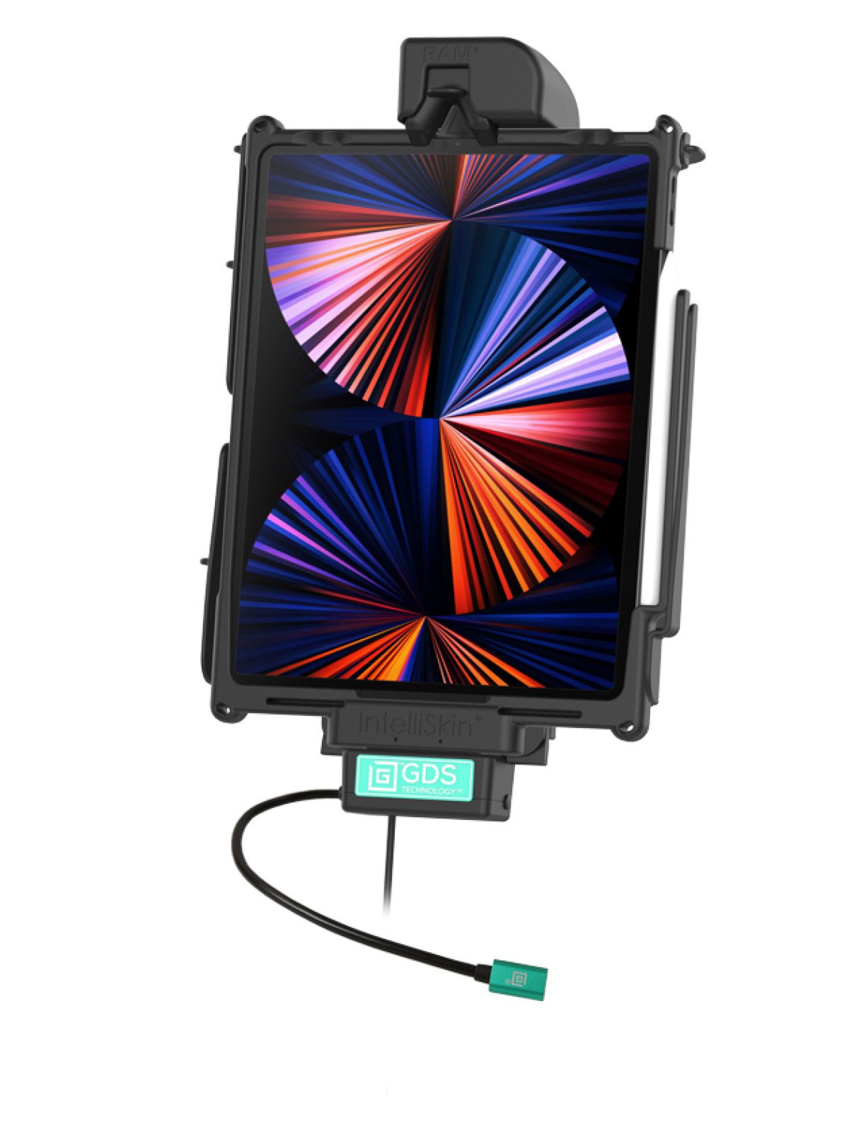 RAM Mounts GDS Cool-Dock Halteschale (Schlüsselverriegelung) für Apple iPad Pro 12.9 (3-6 Gen.), Pro 13 & Air 13 - In IntelliSkin Next-Gen Schutzhülle - Mit Lüfter - USB-C Anschluss