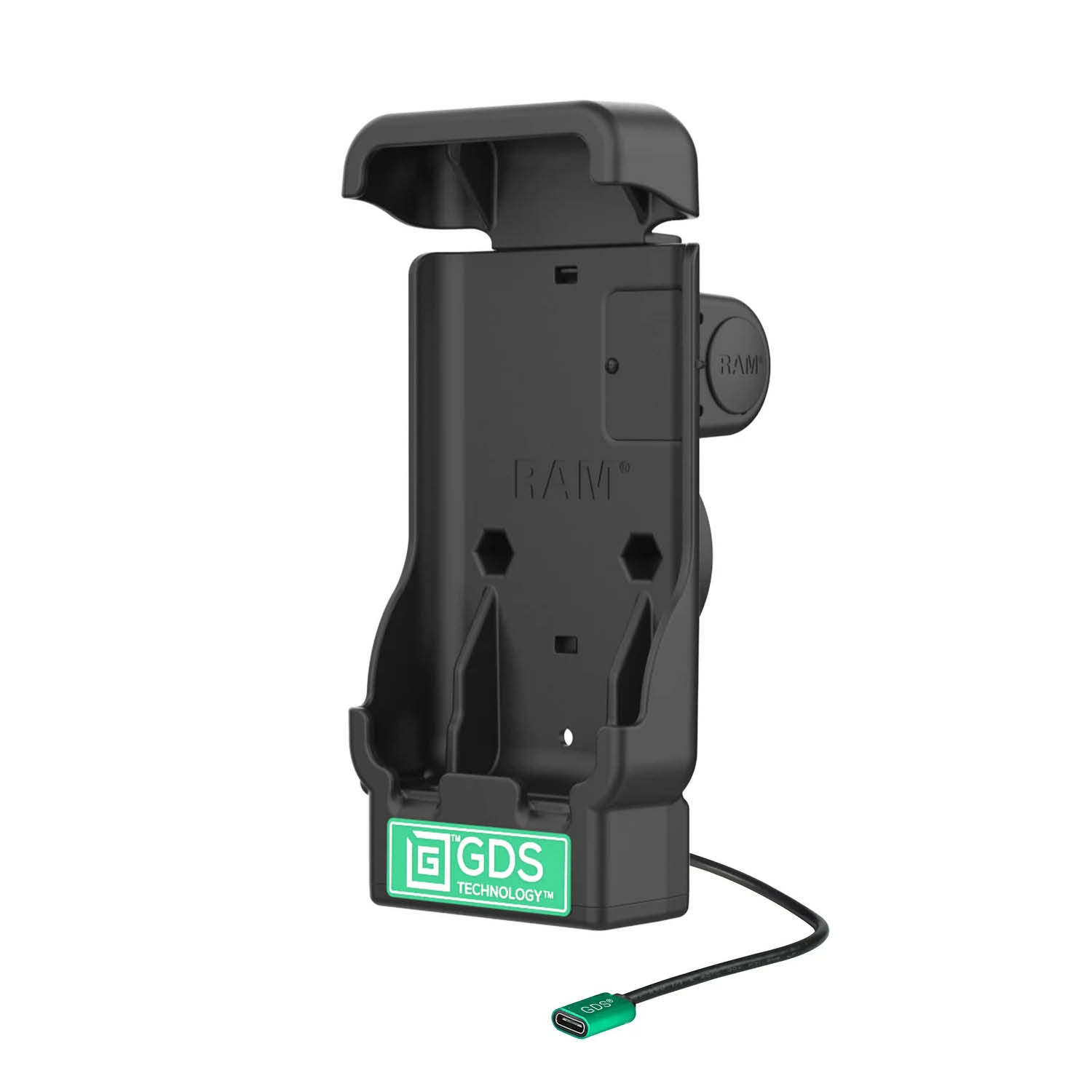 RAM Mounts GDS Universal Fahrzeug-Ladehalteschale für Handhelds in IntelliSkin Schutzhülle (mit externen USB-C-Anschluss) - USB-C-Anschluss - 2-Loch AMPS - GDS Technologie