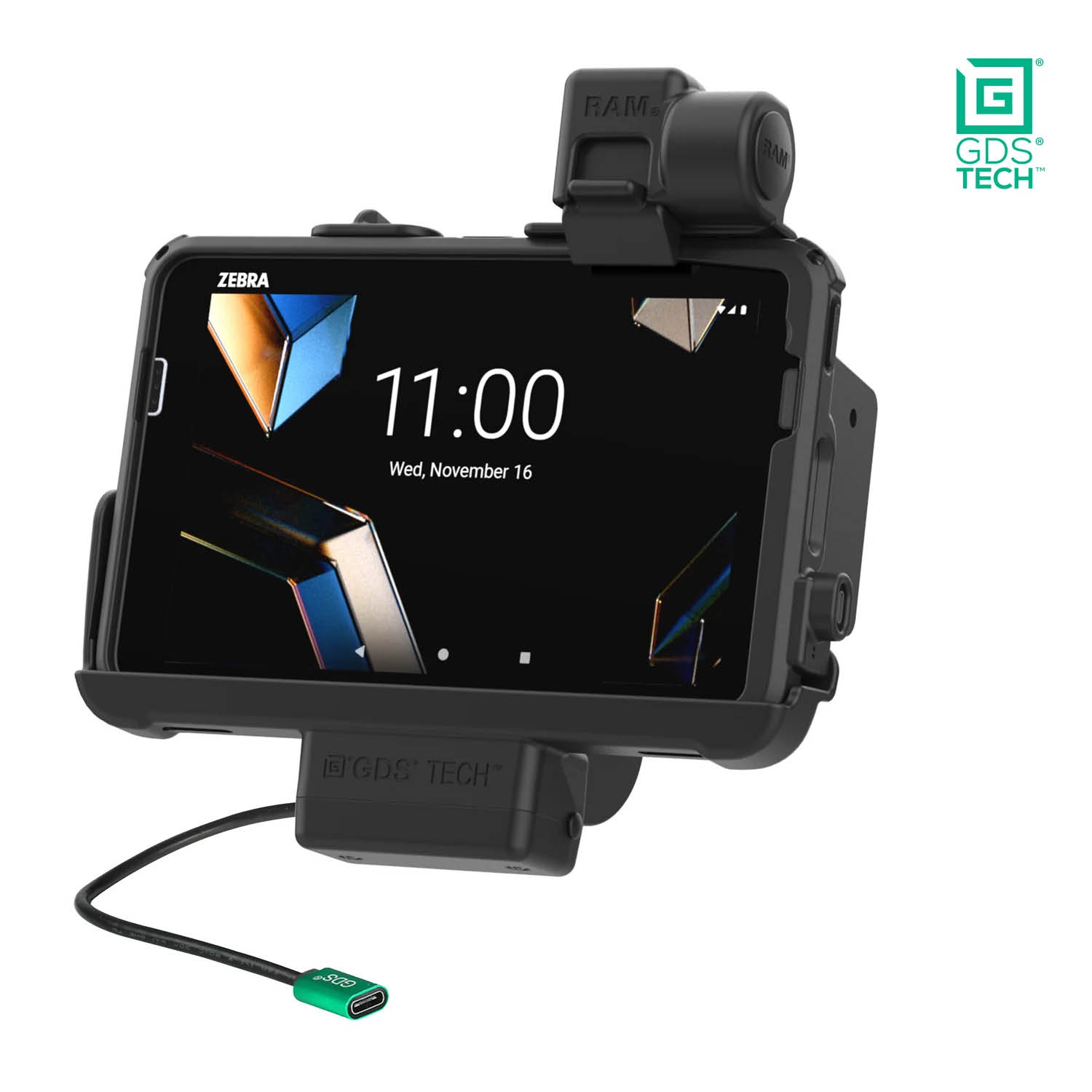 RAM Mounts GDS Form-Fit Holder (with Latch) for Zebra ET401, ET40 & ET45 (8") Tablets with IntelliSkin Protective Sleeve - USB-C Power Supply