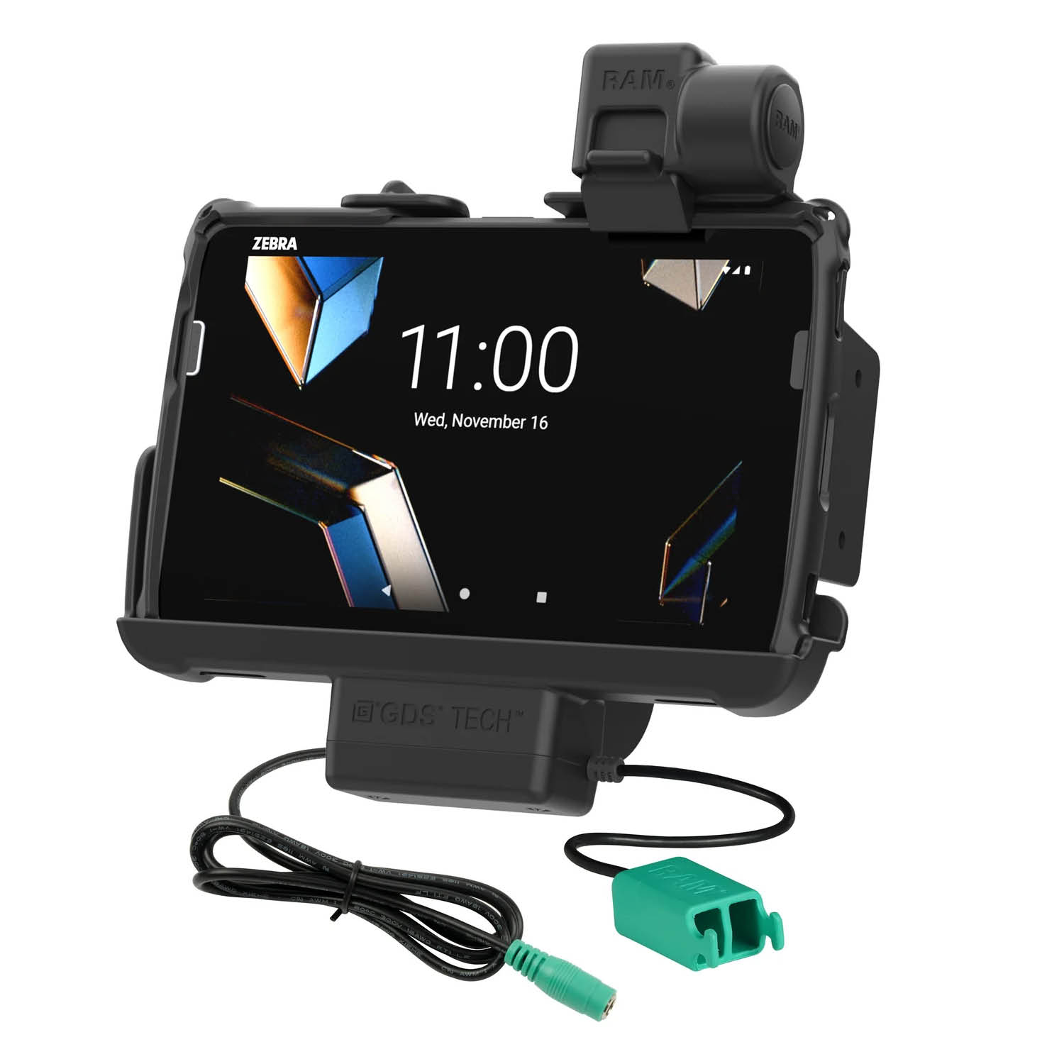 RAM Mounts Form-Fit Holder (Latch) for Zebra ET40 & ET45 (8“) Tablets - In Rugged Boot/RAM Skin (ET401) - 5.5mm DC Power Supply & Dual USB-A Connector