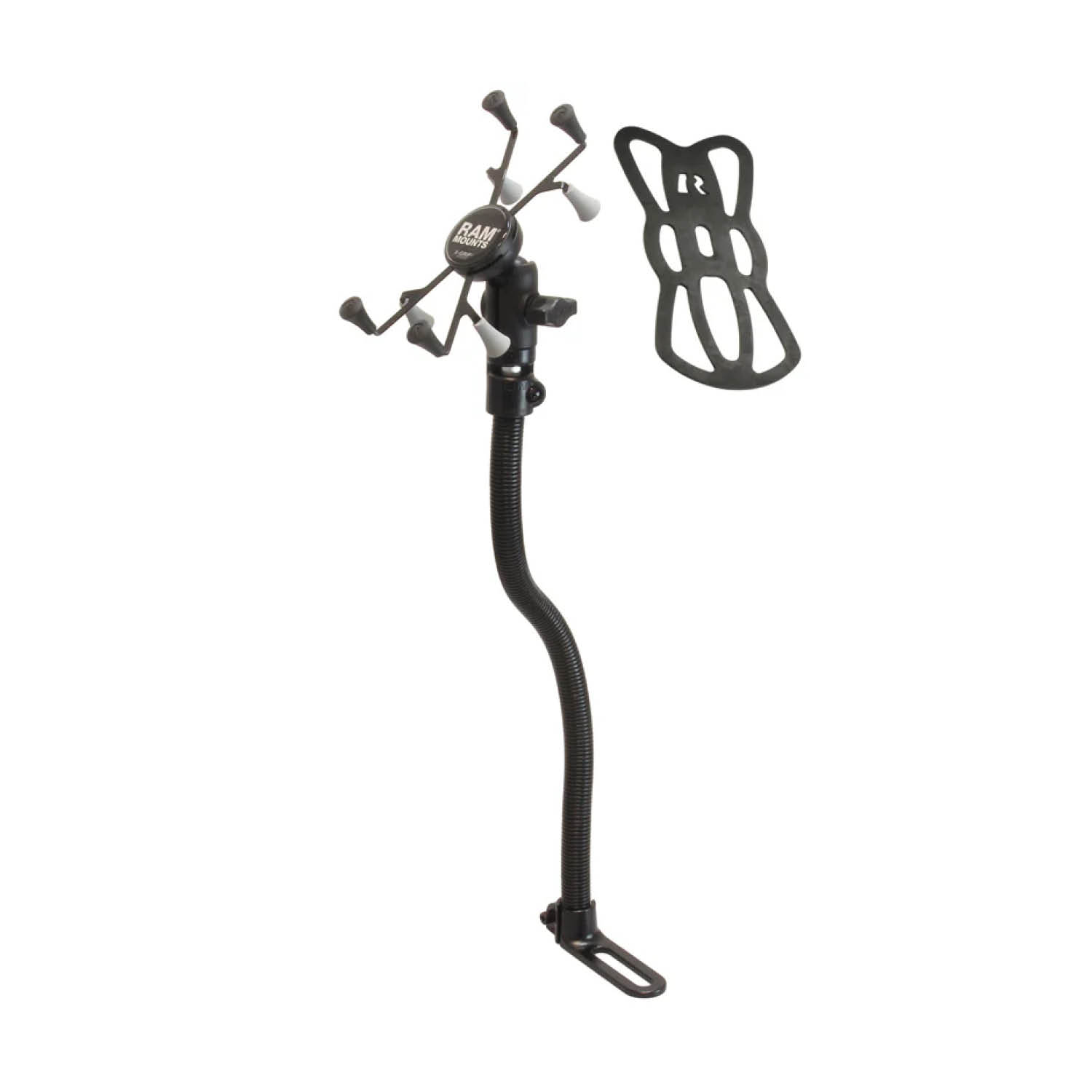 RAM Mounts X-Grip Schwanenhals-Halterung für 7-8 Zoll Tablets - 18 Zoll Aluminium Schwanenhals - Pod-Basis (Fahrzeugsitz - Ohne Bohren) - B-Kugel (1 Zoll) - Schrauben-Set
