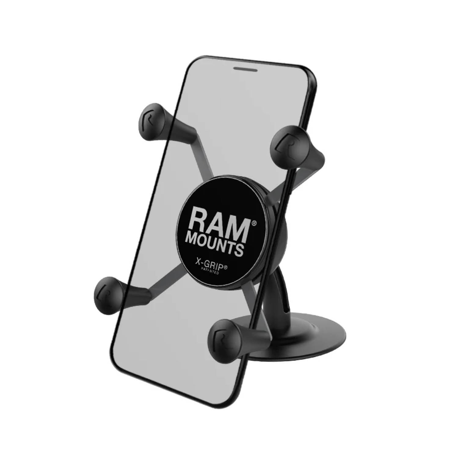 RAM Mounts X-Grip Lil Buddy-Halterung für Smartphones (Verbundstoff) - Bis 82,55 mm Breite - Runde Klebebasis - Snap-Link (3/4 Zoll)