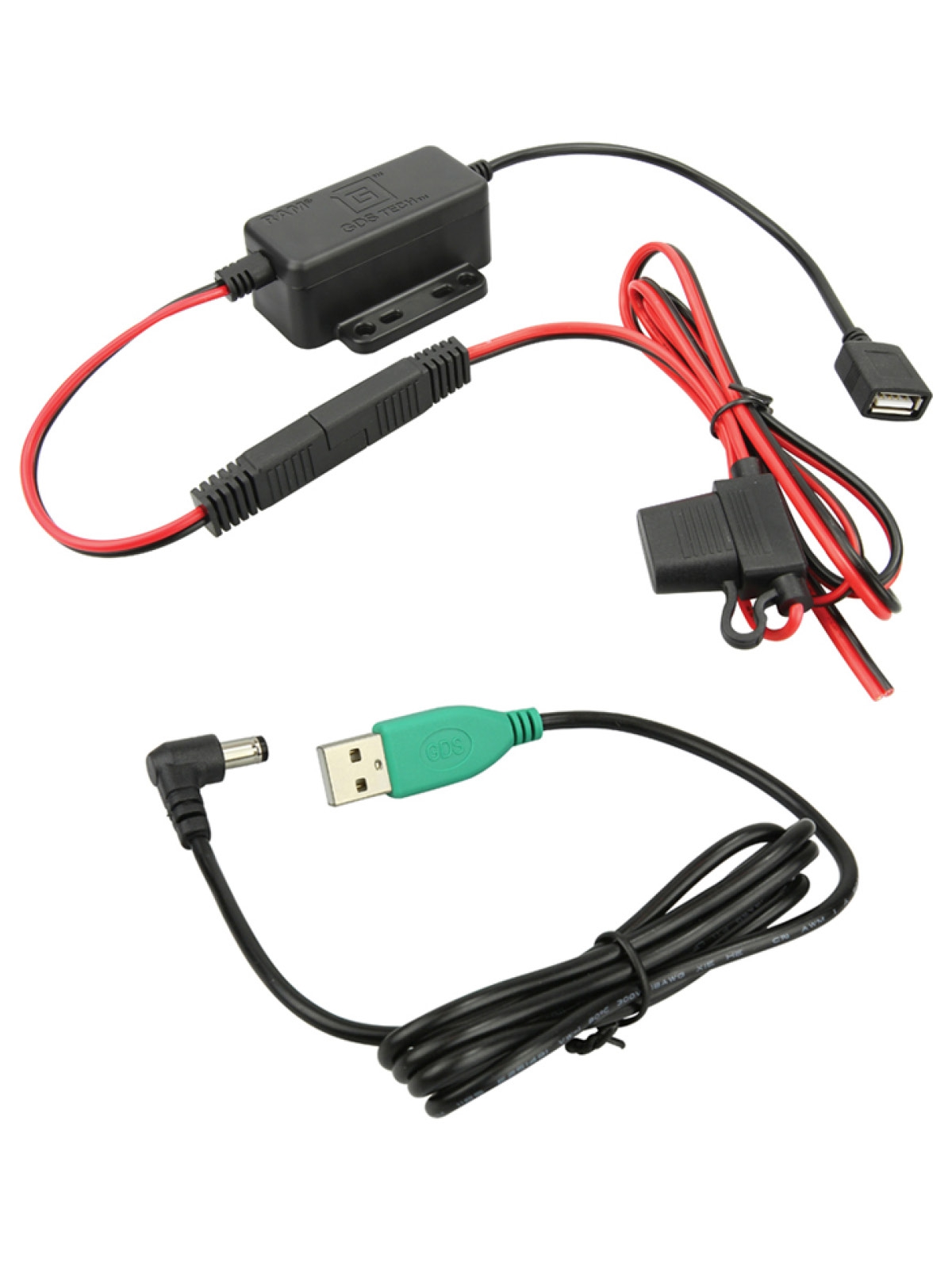 RAM Mounts GDS Strom-Modul - offene Enden, USB Typ-A Anschluss, 30/64V DC Eingangsspannung, USB-A Kabel mit 90° Klinkenstecker