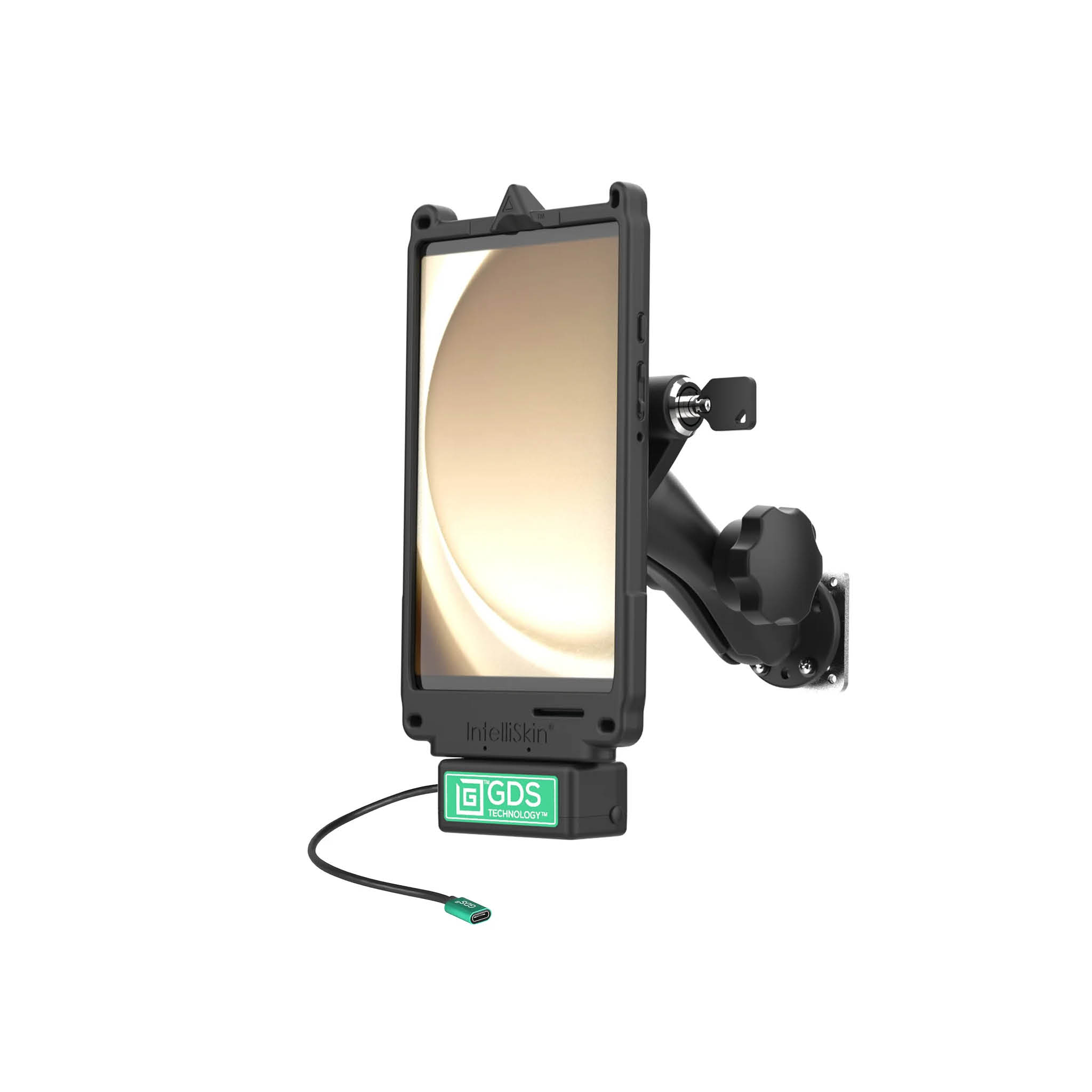 RAM Mounts GDS Uni-Conn Fahrzeug-Kit für Samsung Tab A9 - abschließbar, Stahl-Verstärkungsplatte (53,34 x 66,04 mm), USB-C-Anschluss