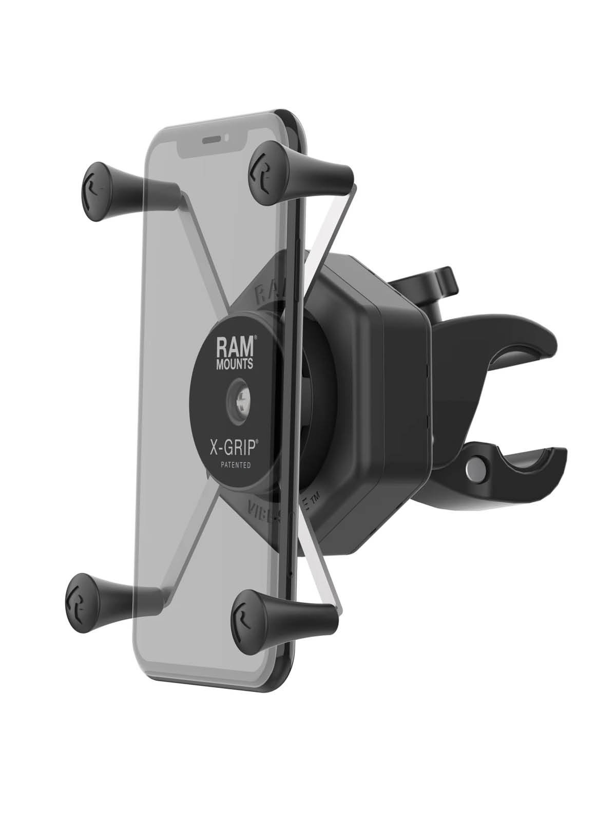 RAM Mounts X-Grip Halterung für Smartphones bis 114,3 mm Breite mit Vibe-Safe Adapter und kleiner ToughClaw (Durchmesser 15,9-29,0 mm)