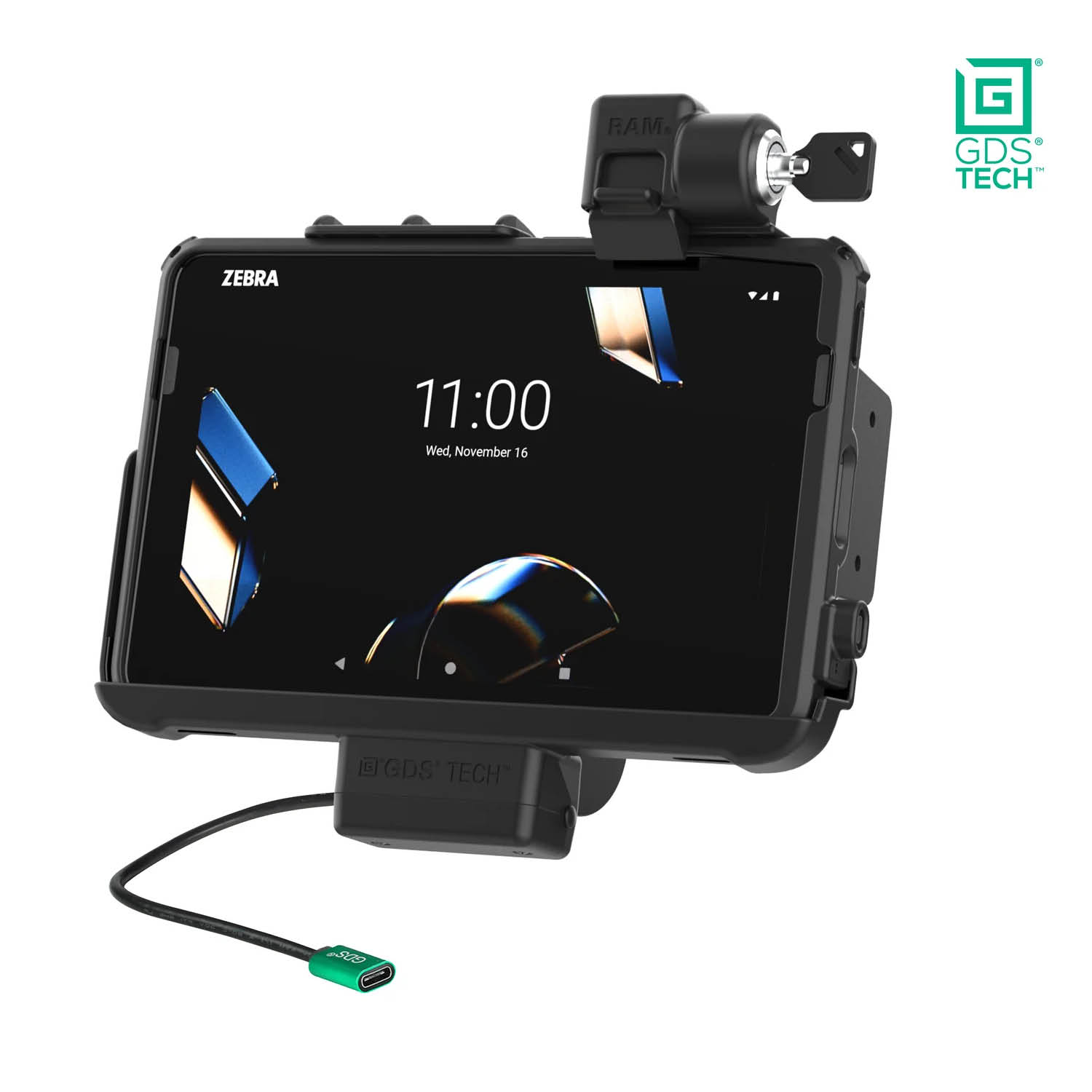 RAM Mounts GDS Form-Fit Holder (Key-Locking) for Zebra ET401, ET40 & ET45 (10") Tablets with IntelliSkin Protective Sleeve - USB-C Power Supply