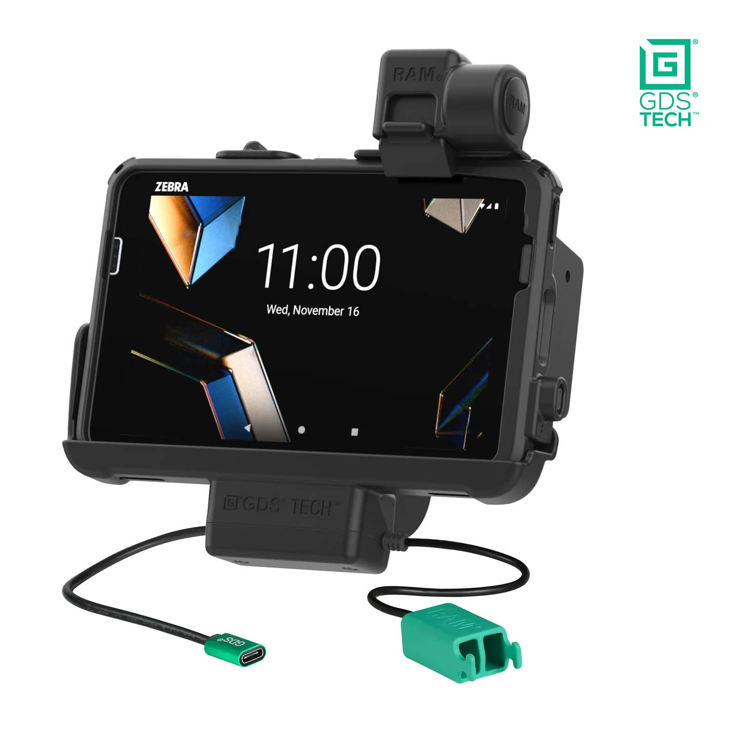 RAM Mounts GDS Form-Fit Holder (Latch) for Zebra ET401, ET40 & ET45 (8") Tablets in IntelliSkin Protective Sleeve - USB-C & Dual USB-A Connector