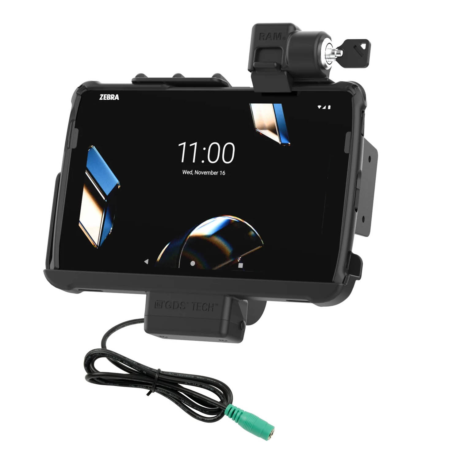 RAM Mounts Form-Fit Holder (Key-locking) for Zebra ET401 (10") Tablets - In RAM Skin/Rugged Boot - 5.5mm DC Power Supply