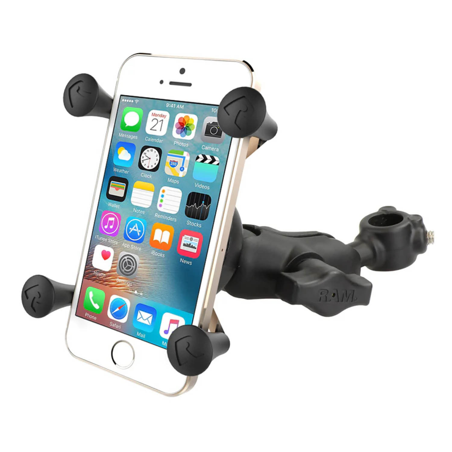 RAM Mounts X-Grip Rohr-Halterung für Smartphones - Bis 82,55 mm Breite - Kurzer Verbindungsarm - Rohrbasis mit Feststellschrauben (Bis 12,7 mm Durchmesser) - B-Kugel (1 Zoll)