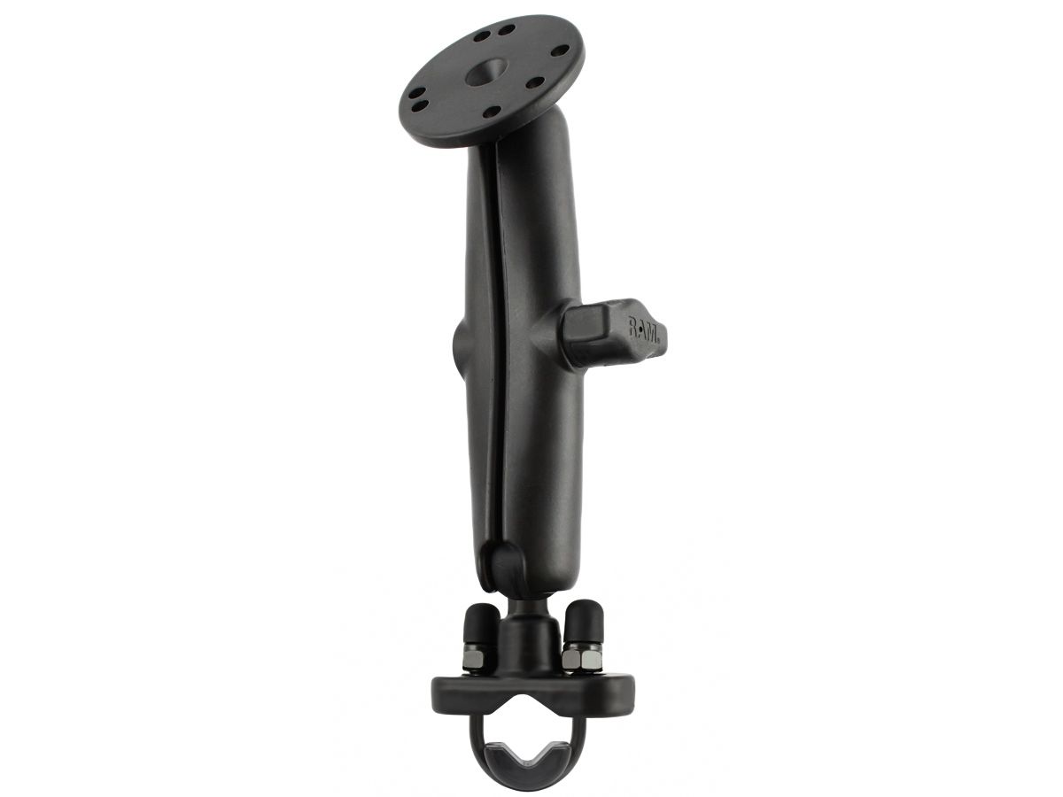 RAM Mounts Motorrad-Set - B-Kugel (1 Zoll), Schraub-Klemme (verzinkt), langer Verbindungsarm, runde Basisplatte (AMPS)