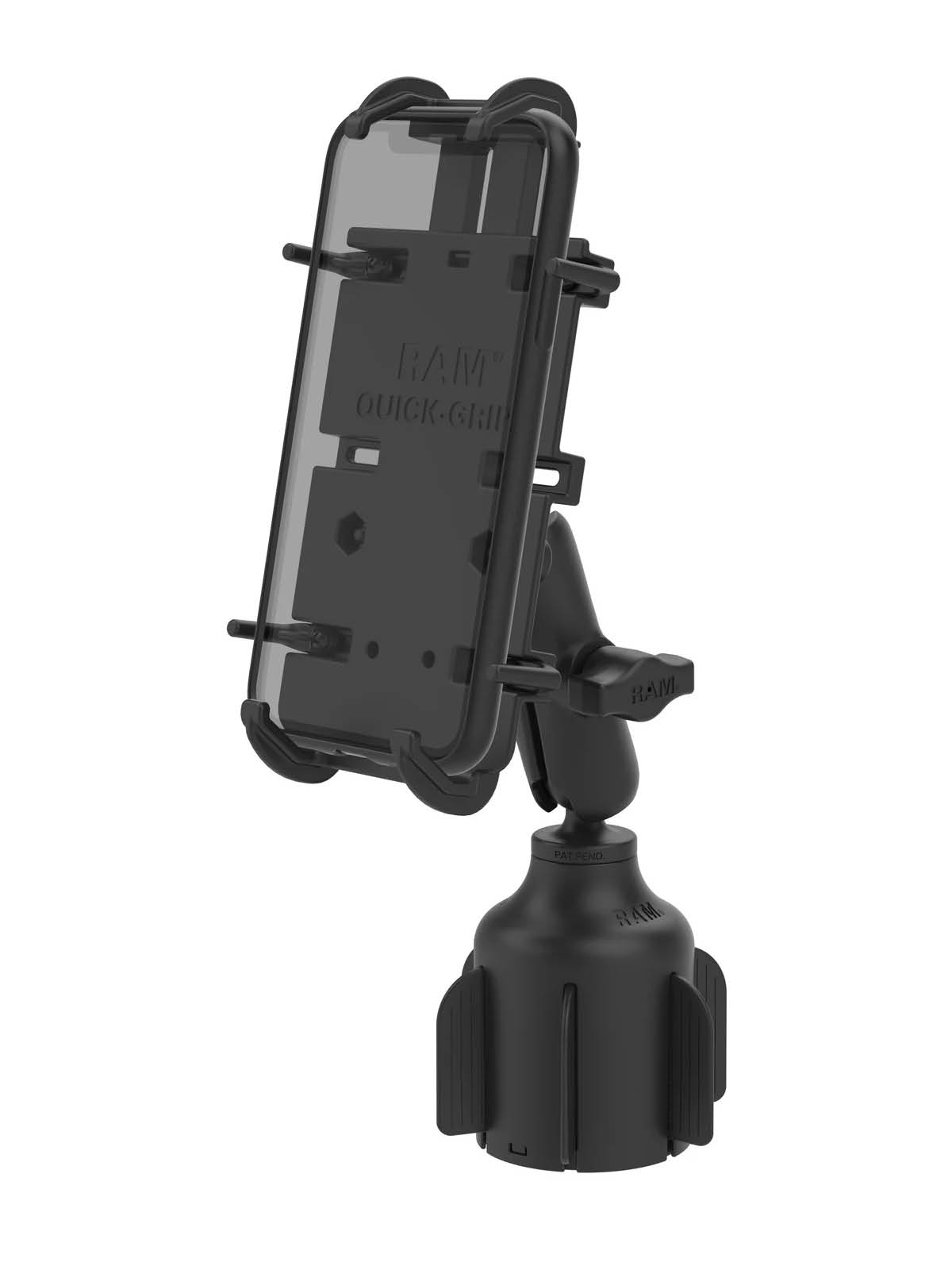 RAM Mounts Fahrzeug-Halterung mit Quick-Grip XL Halteklammer für Smartphones - B-Kugel (1 Zoll), Basis für Getränkehalter, mittlerer Verbindungsarm