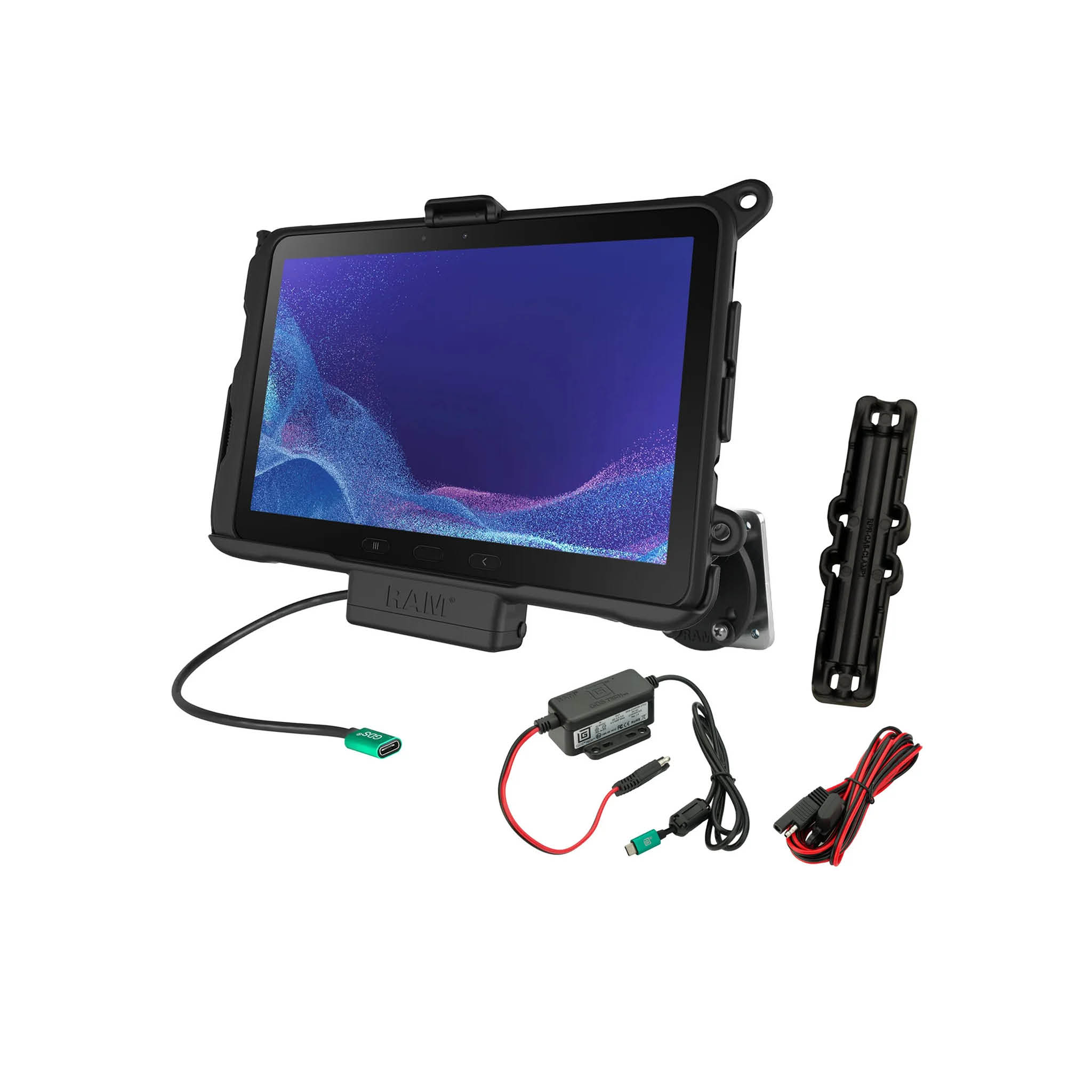 RAM Mounts EZ-Roll'r Fahrzeug-Ladestation für Samsung Tab Active5 Pro/Active4 Pro - C-Kugel (1,5 Zoll), USB-C Eingang