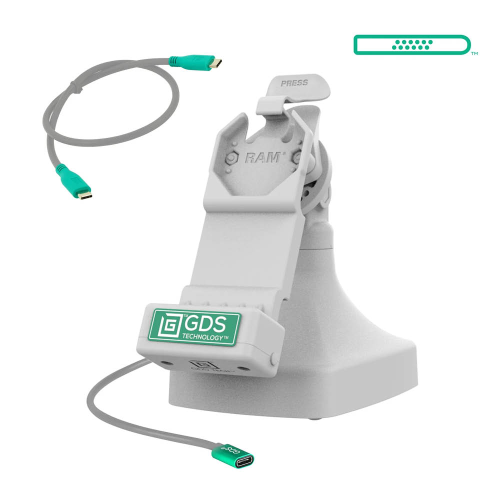 RAM Mounts GDS Uni-Conn Stand-Dockingstation - Dreh- & Schwenkbar - USB-C & Dual USB-A-Anschluss - Hellgrau