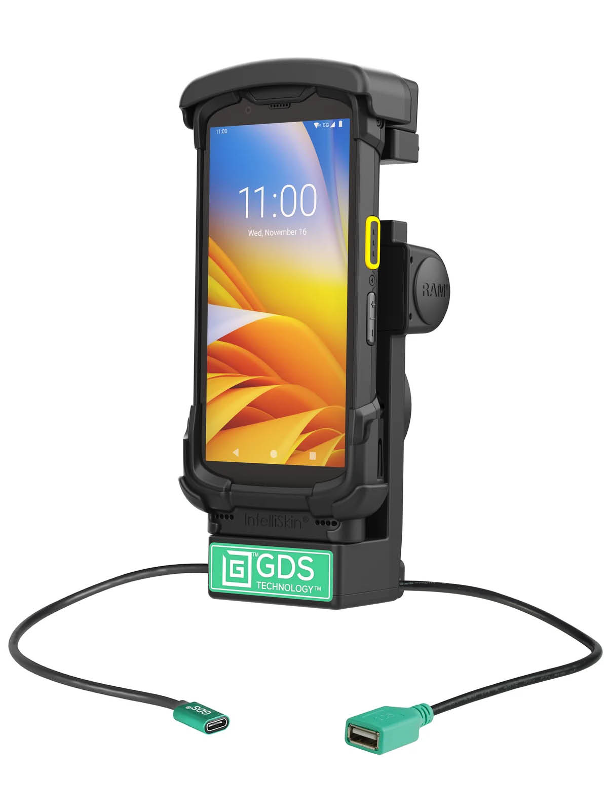 RAM Mounts GDS Halteschale für Zebra TC73 & TC78 in IntelliSkin Schutzhülle - USB-C & USB-A-Anschluss