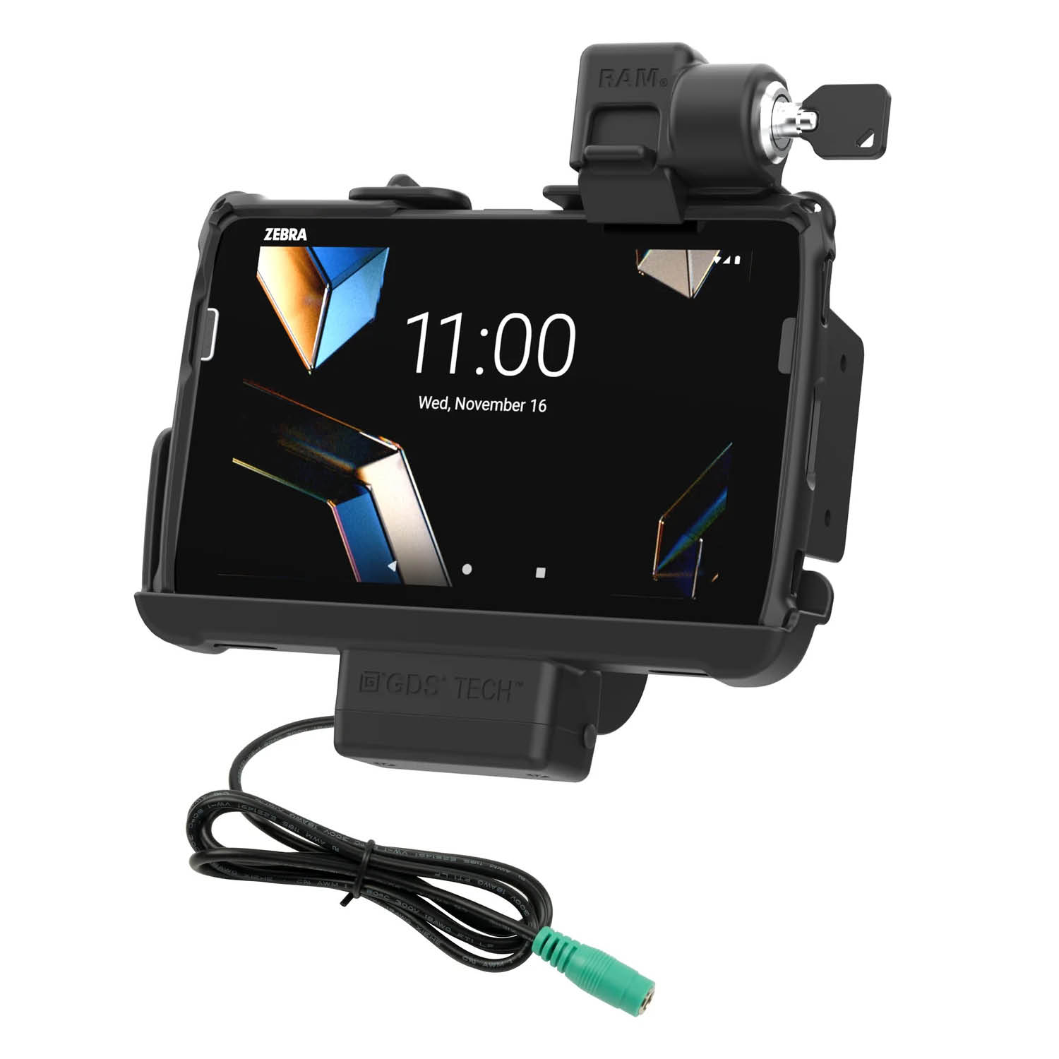 RAM Mounts EZ-Roll’r Holder (Key-Locking) for Zebra ET401, ET40 & ET45 (8“) Tablets - In Rugged Boot/RAM Skin (ET401) - 5.5mm DC Power Supply