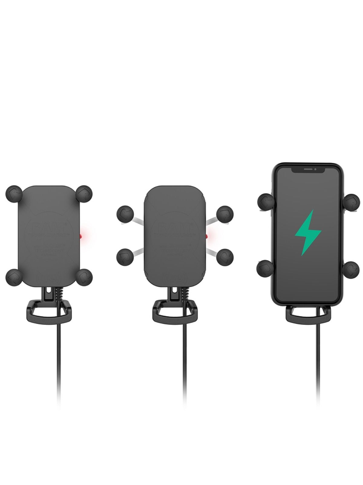 RAM Mounts Tough-Charge X-Grip Saugfuss-Halterung für Smartphones mit Ladefunktion - B-Kugel (1 Zoll), QI kompatibel, spritzwassergeschützt, USB-A