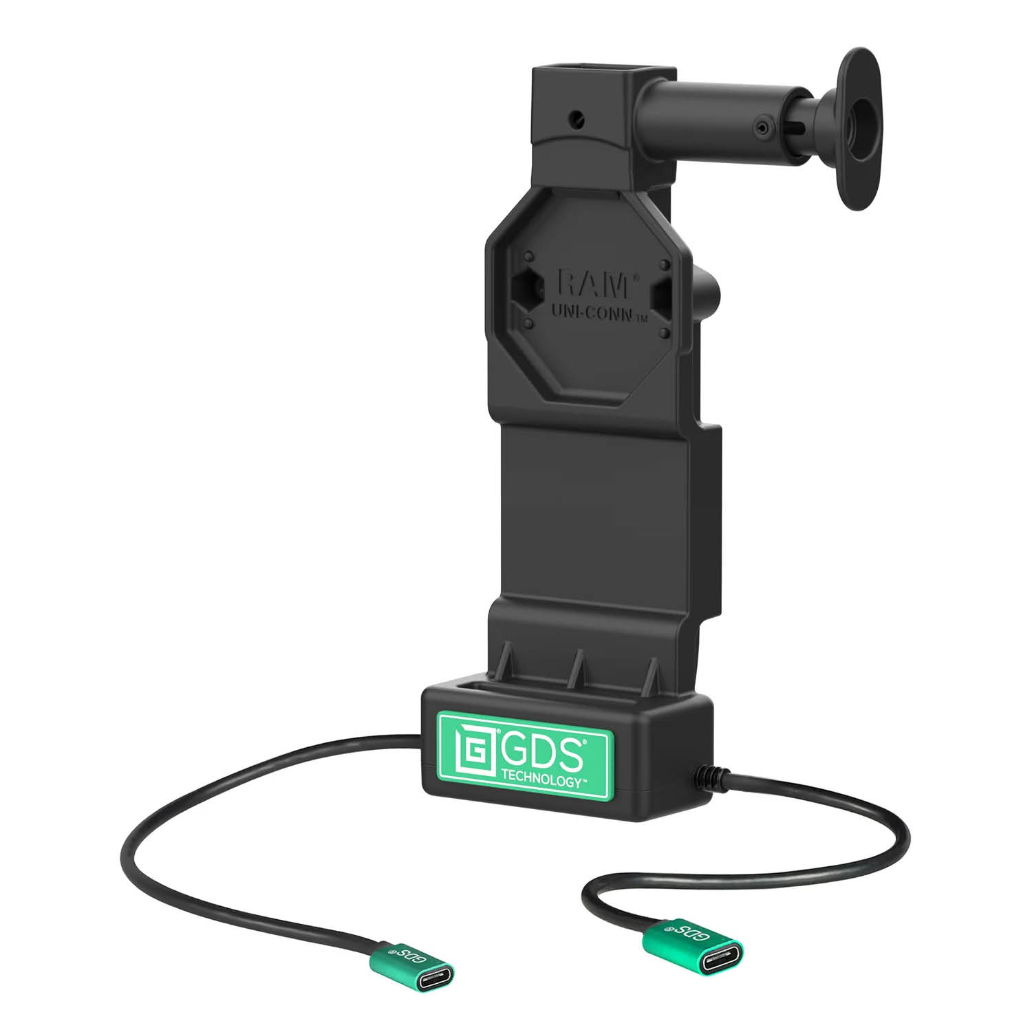 RAM Mounts GDS Uni-Conn Ladedock mit Entriegelungsknopf - 2-Loch AMPS - USB-C & USB-C-Anschluss - Schrauben-Set