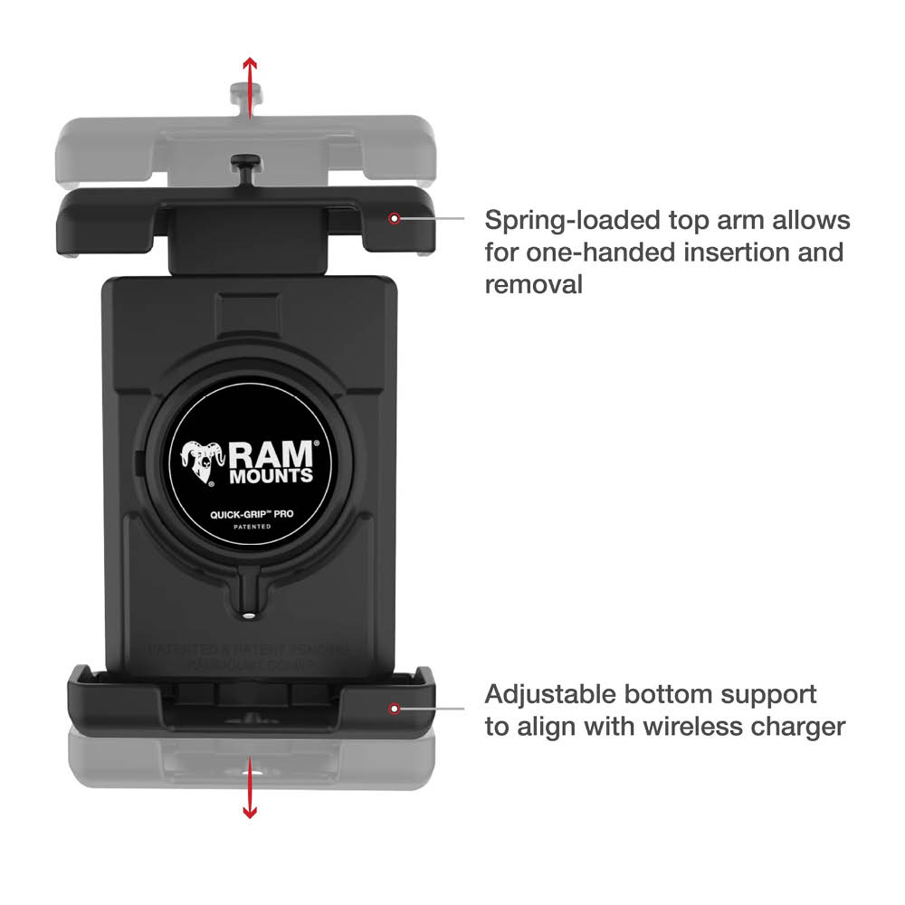 RAM Mounts Quick-Grip Pro XL Universal Saugfuss-Halterung für Smartphones - B-Kugel (1 Zoll), mittlerer Verbindungsarm, MagSafe kompatibel