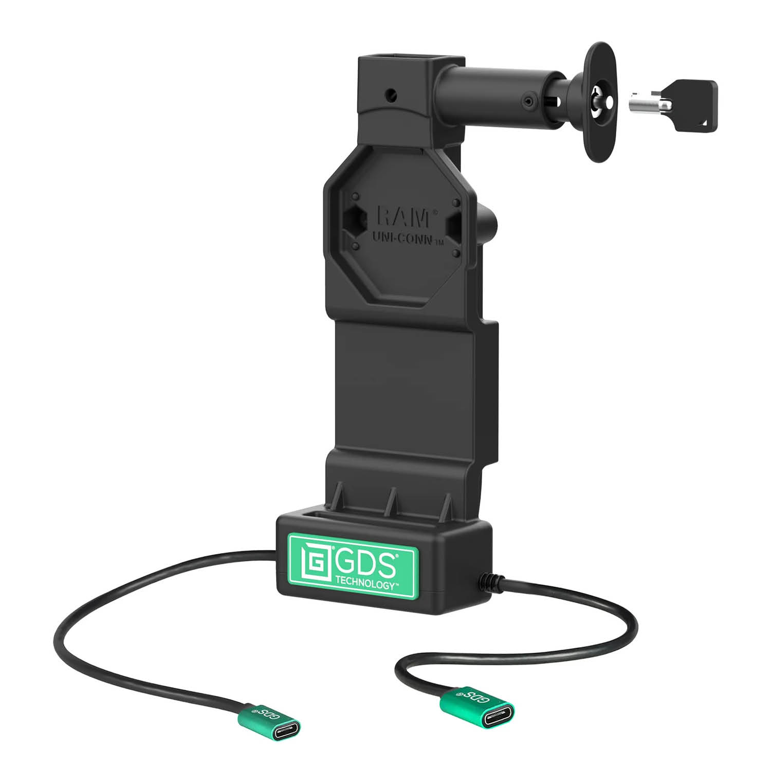RAM Mounts GDS Uni-Conn Charging Dock (Key-Locking) with Release Button - 2-Hole AMPS - USB-C & USB-C Connector - Screw Set