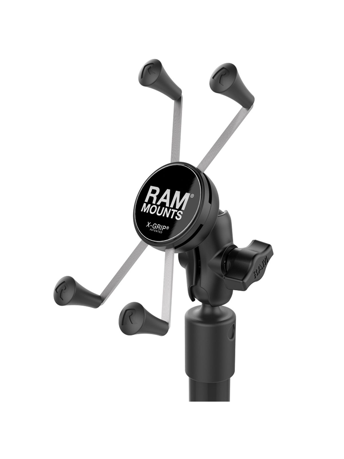 RAM Mounts Stand-Saugfuss mit Universal X-Grip Klammer für große Smartphones (Phablets) - Saugfuss, Kunststoffrohr (ca. 450 mm), kurzer Verbindungsarm, X-Grip Halteklammer, B-Kugel (1 Zoll)