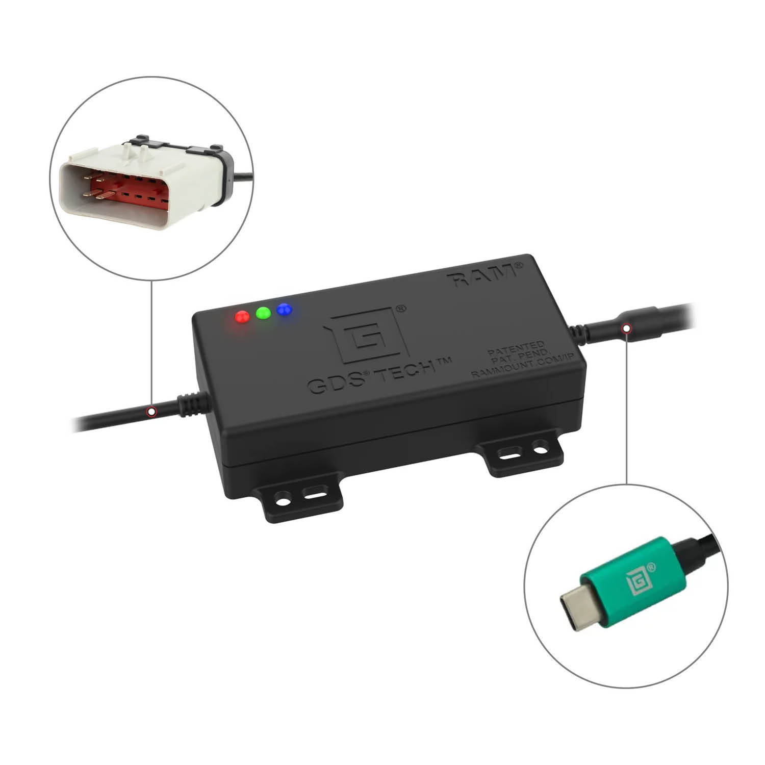RAM Mounts GDS CAN Bus mit RP1226-Anschluss - 12-24V DC Eingang, Power Delivery, USB-C (männlich)