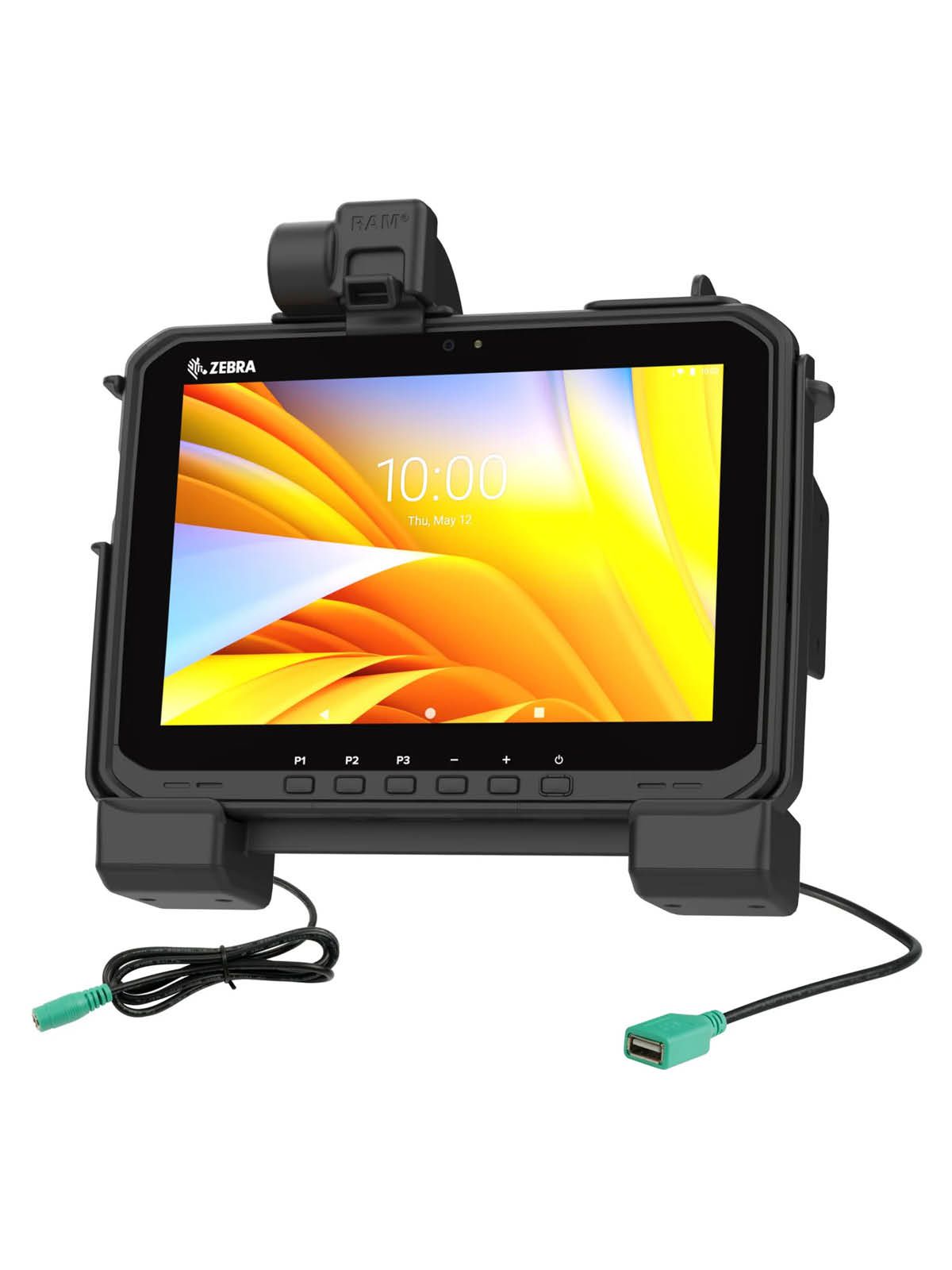 RAM Mounts Form-Fit Holder (Latch) for Zebra ET60 & ET65 - with & without keyboard - 5.5mm DC & USB-A Connector