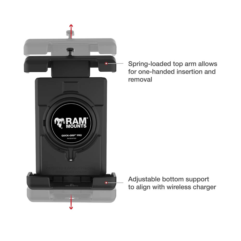 RAM Mounts Tough-Claw (klein) mit Quick-Grip Pro XL Universal-Halteklammer für Smartphones - mit Vibrationsdämpfung, für Durchmesser 15,9-29,0 mm, MagSafe kompatibel