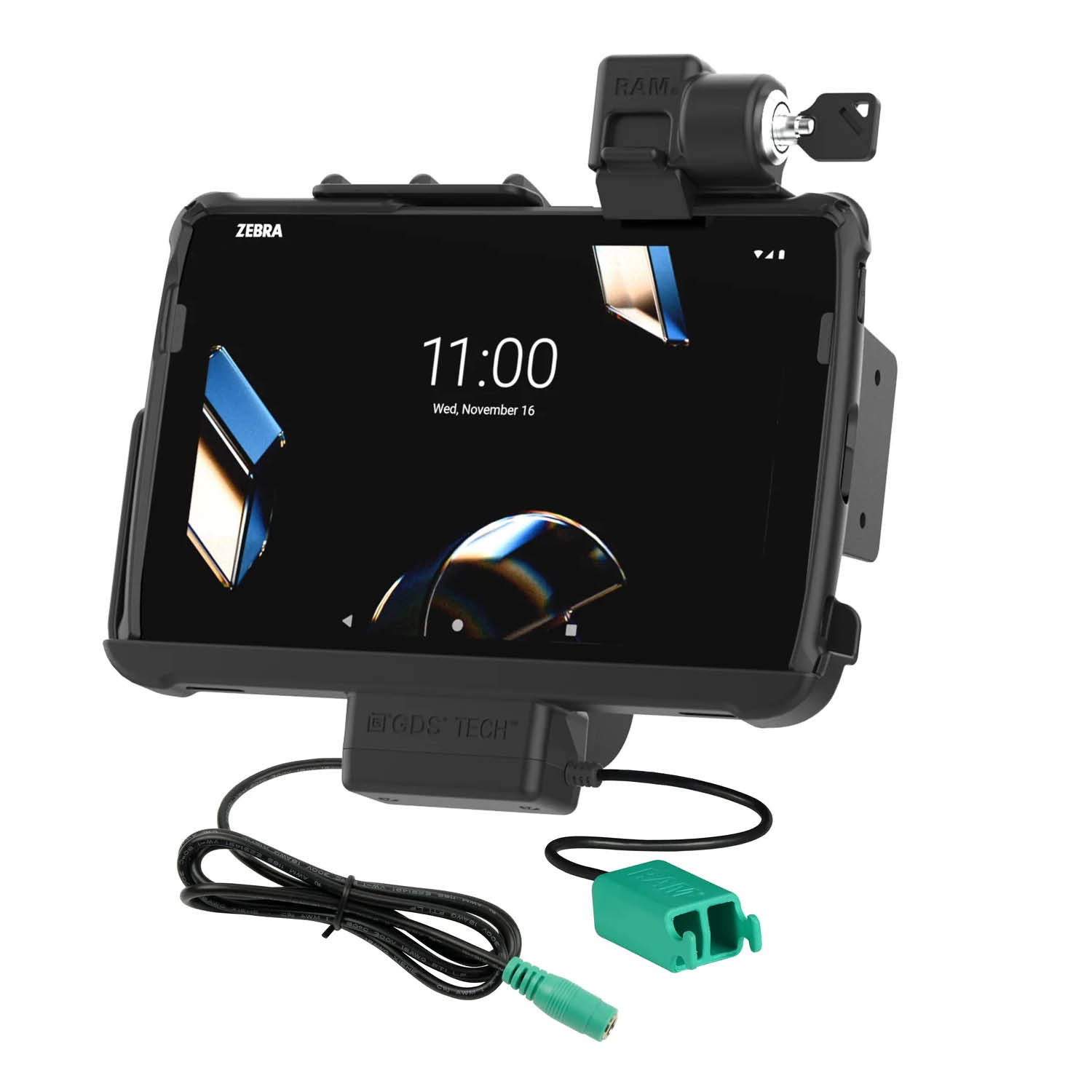 RAM Mounts Form-Fit Holder (Key-Locking) for Zebra ET401, ET40 & ET45 (10“) Tablets - In RAM Skin/Rugged Boot - 5.5mm DC & Dual USB-A Connector