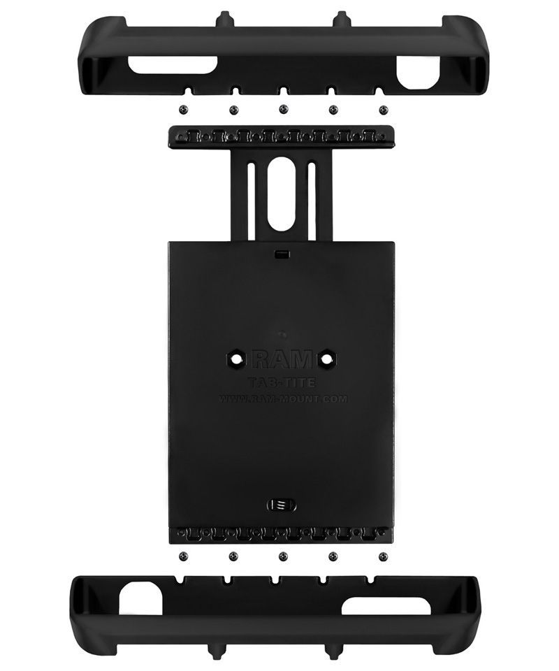 RAM Mounts Saugfuss-Halterung für 10 Zoll Tablets - mittlerer Verbindungsarm, Diamond-Basisplatte (Trapez), runde Basisplatte (AMPS), Tab-Tite Halteschale, B-Kugel (1 Zoll)