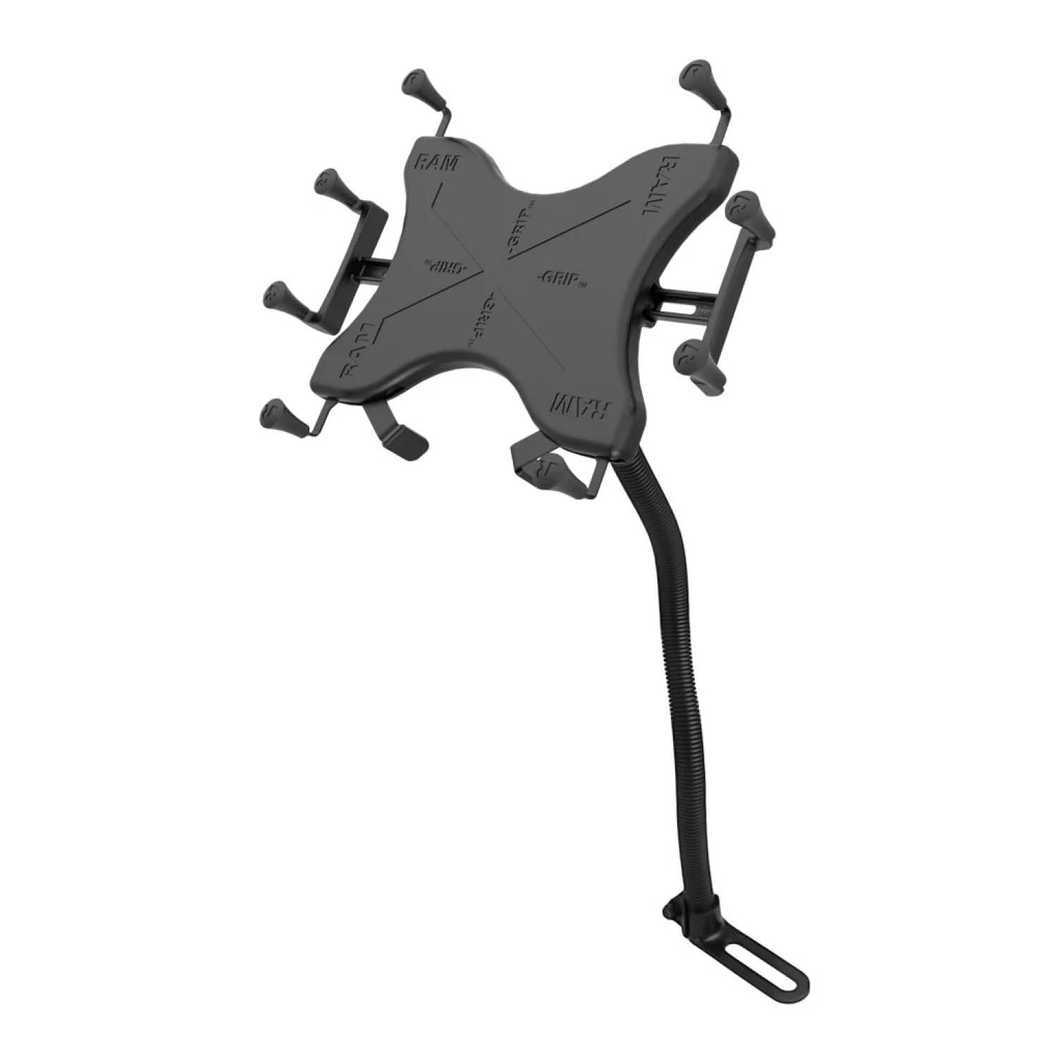 RAM Mounts X-Grip Schwanenhals-Halterung für 9-11 Zoll Tablets - Runde Basiskugel - 18 Zoll Aluminium Schwanenhals - Pod-Basis (Fahrzeugsitz - Ohne Bohren) - B-Kugel (1 Zoll) - Schrauben-Set