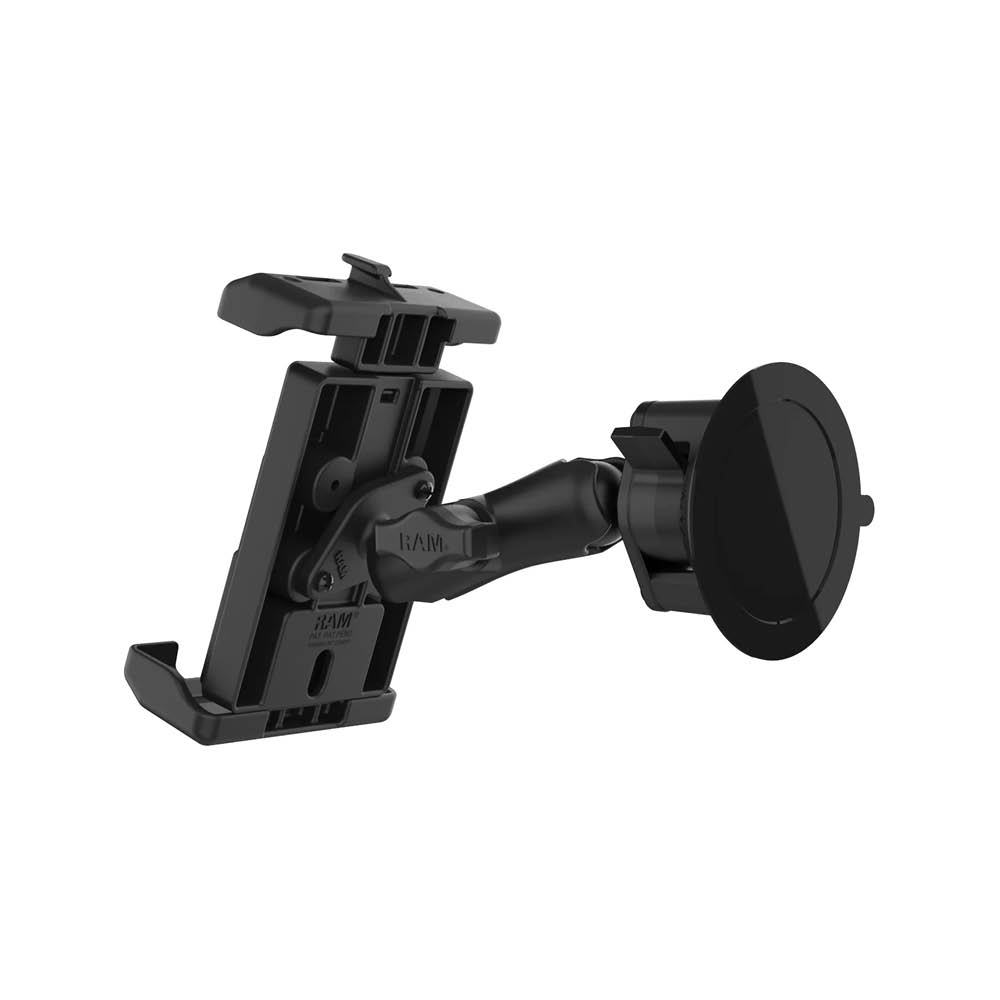 RAM Mounts Quick-Grip Pro XL Universal Saugfuss-Halterung für Smartphones - B-Kugel (1 Zoll), mittlerer Verbindungsarm, MagSafe kompatibel
