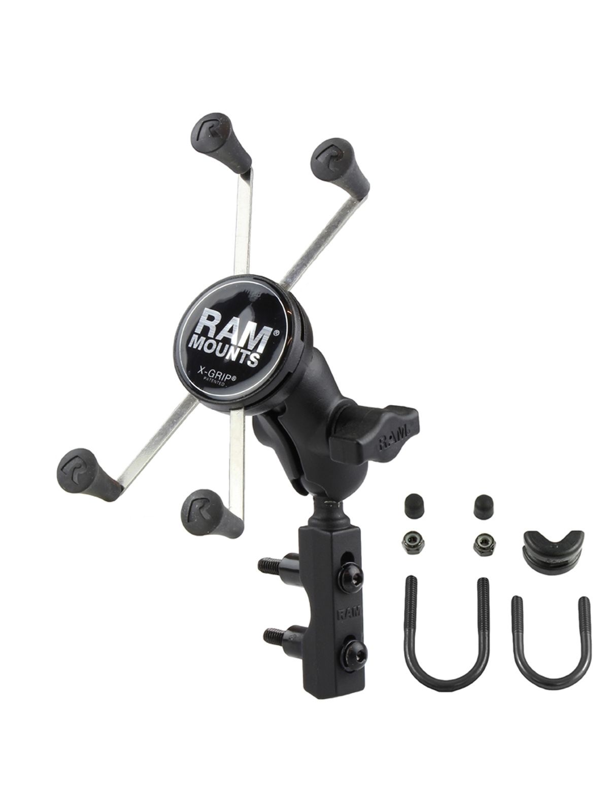 RAM Mounts X-Grip Motorrad-Halterung für Smartphones bis 114,3 mm Breite - B-Kugel (1 Zoll), Basisbefestigung (Lenker/Bremse/Kupplung), kurzer Verbindungsarm