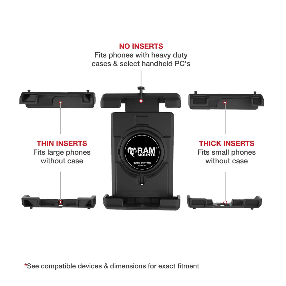 RAM Mounts Quick-Grip Pro XL Motorrad-Halterung für Smartphones - B-Kugel (1 Zoll), Lenkerkopf-Basis, kurzer Verbindungsarm