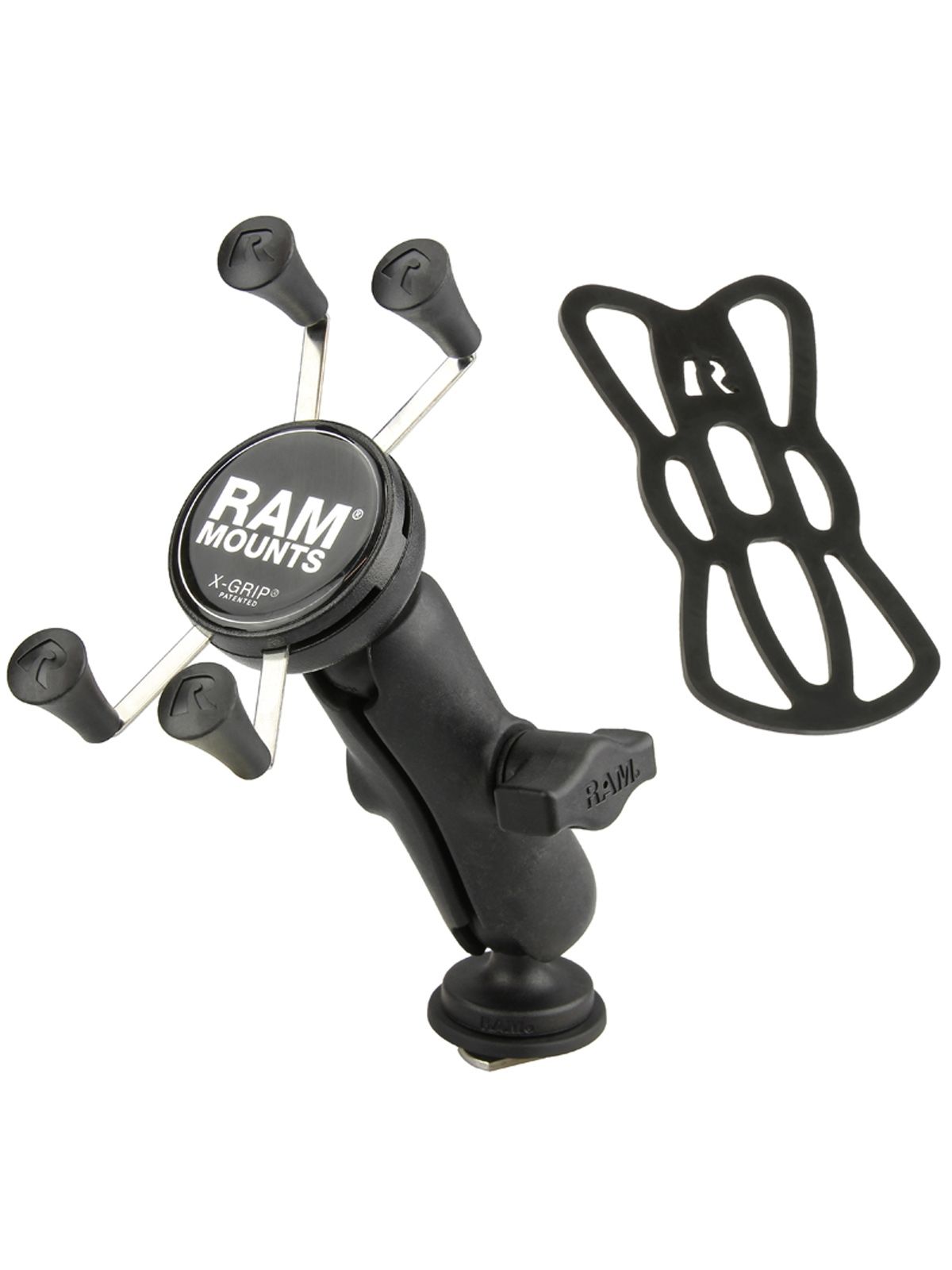 RAM Mounts Universal X-Grip-Set Smartphones für Tough-Track Schienen - Kugel mit T-Slot, mittlerer Verbindungsarm, X-Grip Halteklammer für Smartphones, B-Kugel (1 Zoll)