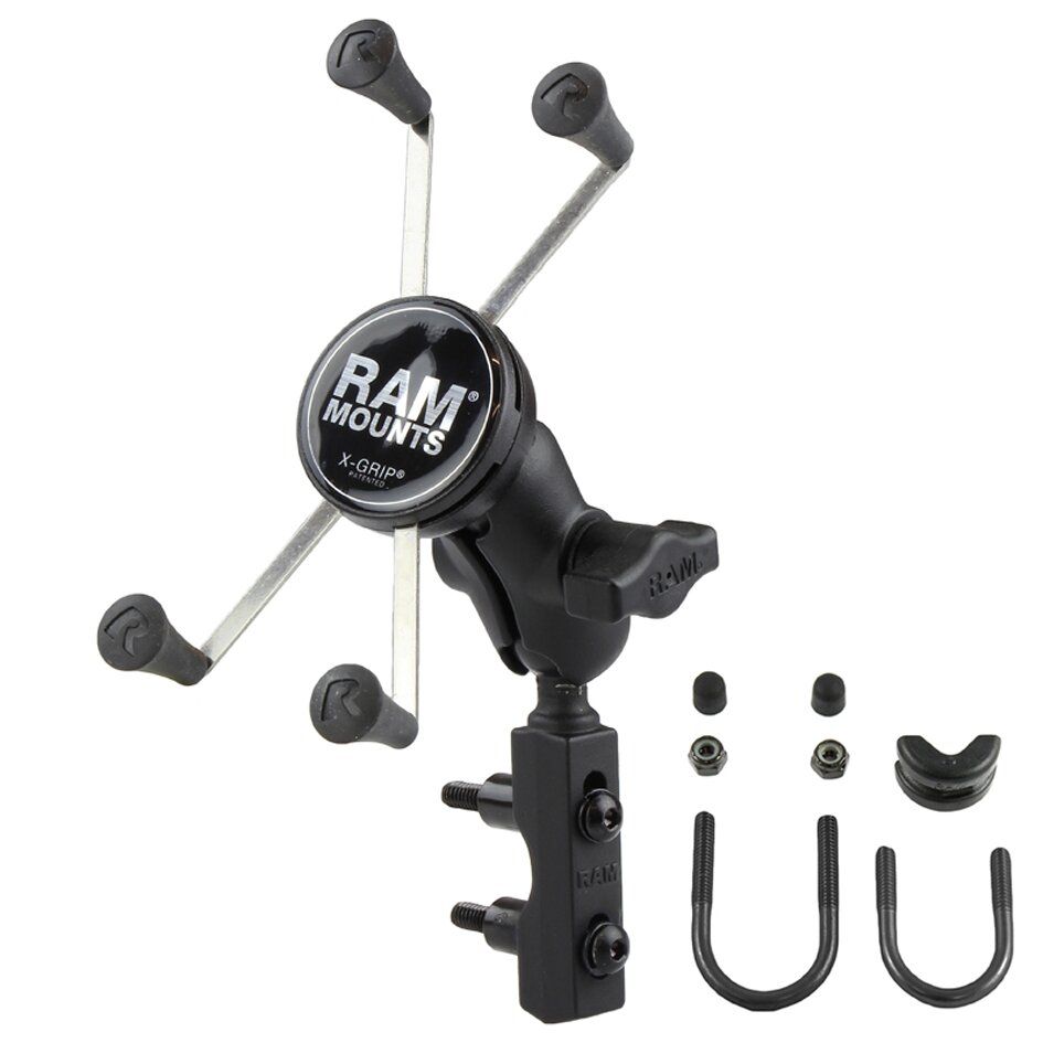 RAM Mounts X-Grip Motorrad-Halterung für Smartphones bis 114,3 mm Breite - B-Kugel (1 Zoll), Basisbefestigung (Lenker/Bremse/Kupplung), kurzer Verbindungsarm