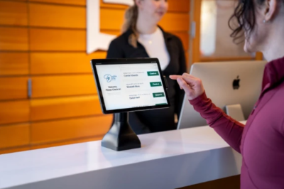 Kiosk docks with stand